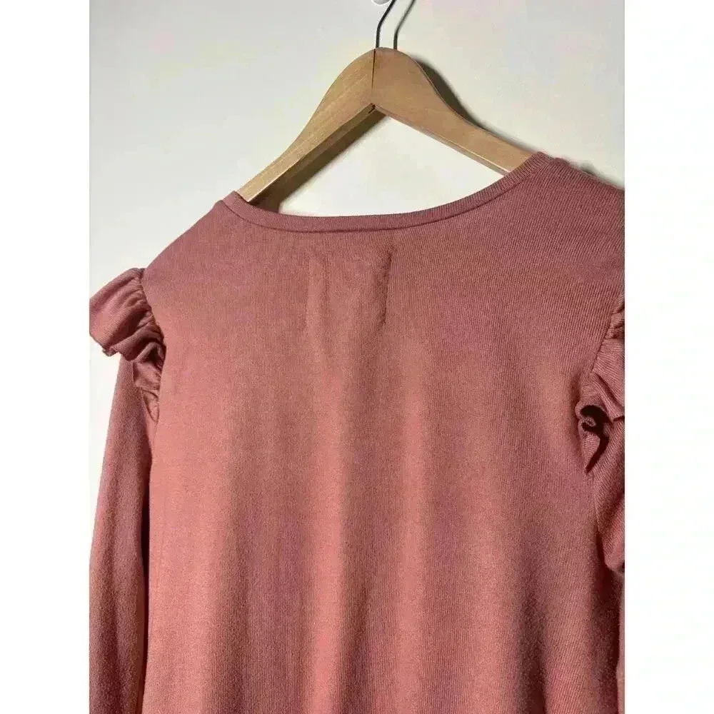 Victorian Ruffled Women L Deep Coral Top Chic Romantic Feminine Flowy - Picture 7 of 8
